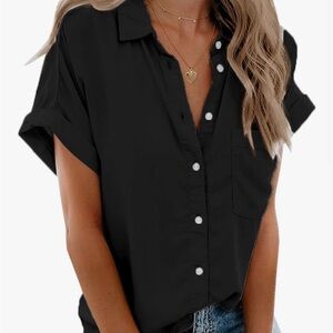 Women's Button-Down Shirt | Black Flowy Light Fabric